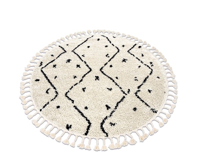 Alfombra BERBER TETUAN B751 zigzag Franjas Bereber Marroquí Shag 120x120 Crema