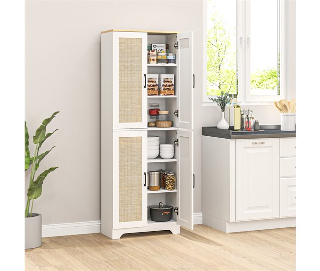 Aparador de Cocina Melamina de Madera, Ratán HOMCOM Blanco
