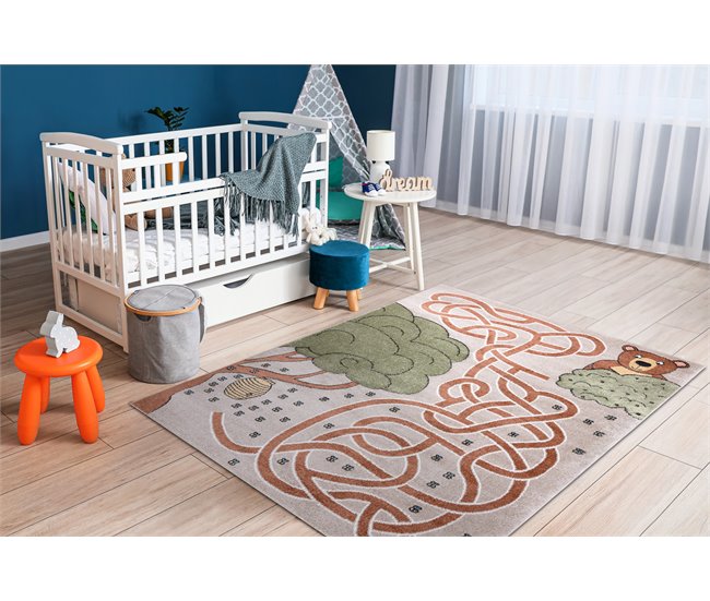 Alfombra FUN Honey para niños oso abejas 140x190 Beige
