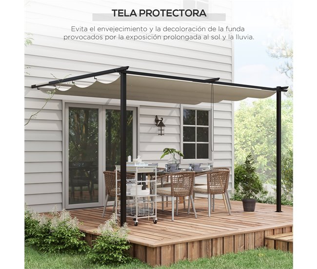 Pérgola de Pared Poliéster, Acero Outsunny Crudo
