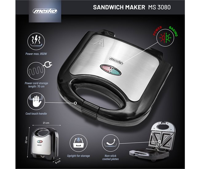 Sandwichera Mesko MS3080 Negro/ Gris