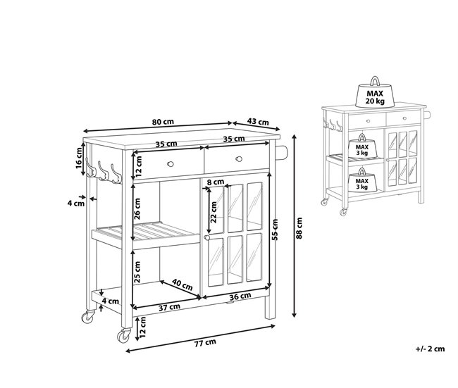 Beliani Carrito de cocina GENOA 80 Gris
