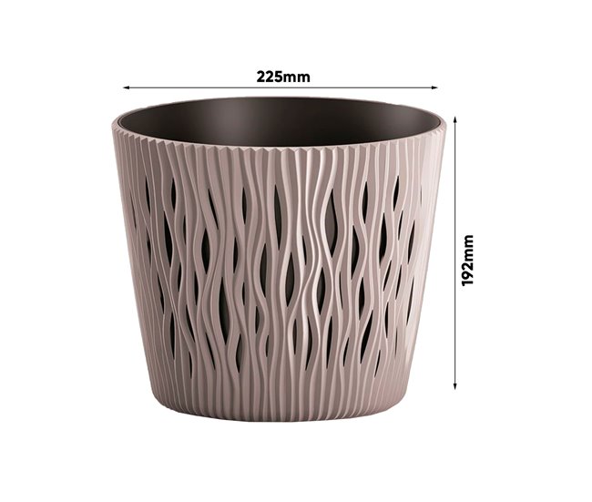3x Maceta redonda de plastico Sandy Round Marron Claro