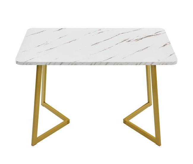 Conjunto mesa rectangular efecto mármol con 4 sillas vintage Blanco