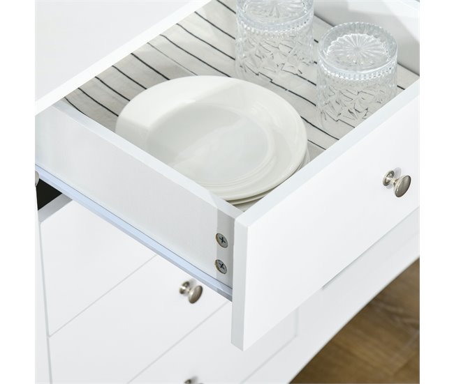 Aparador de Cocina MDF, Vidrio Templado HOMCOM 136 Blanco