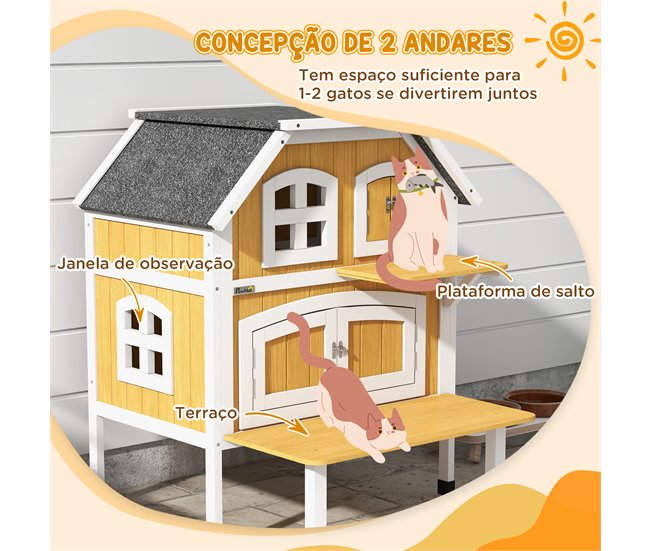 Caseta para Gatos Madera de Abeto PawHut Amarillo