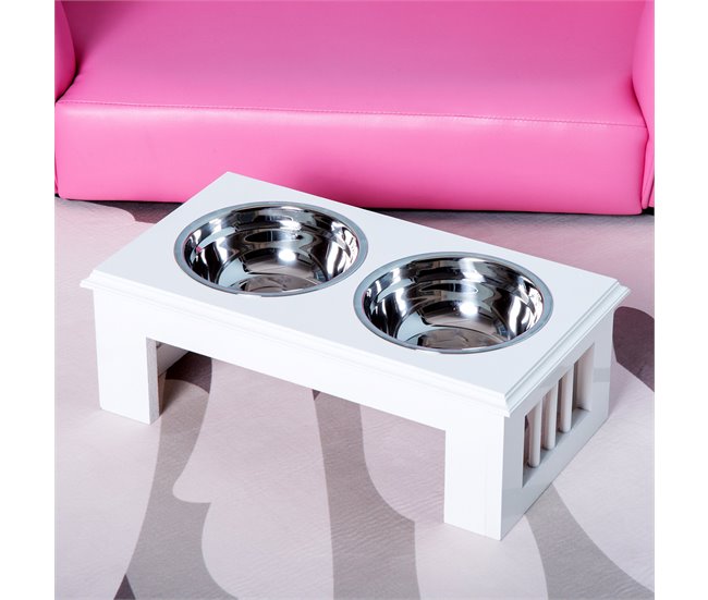 Comedero Elevado para Perros Acero Inoxidable, MDF PawHut Blanco