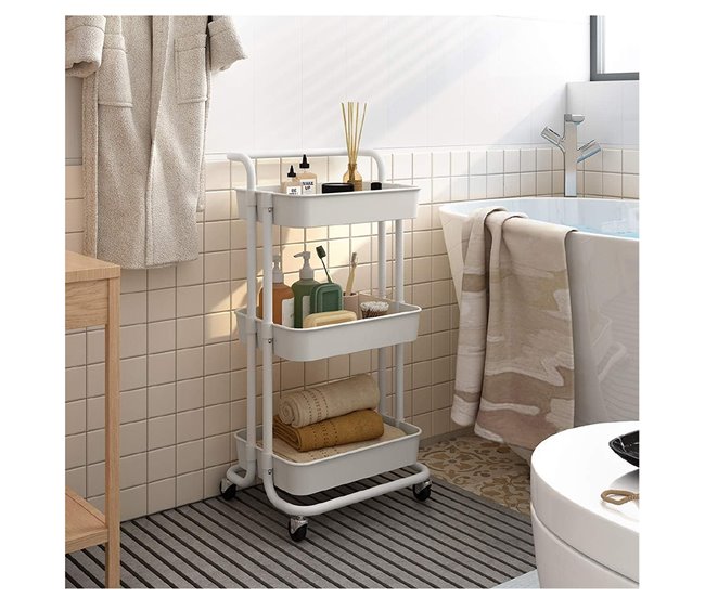 Acomoda Textil – Carrito de Cocina Multiusos de 3 Niveles. 42 Blanco