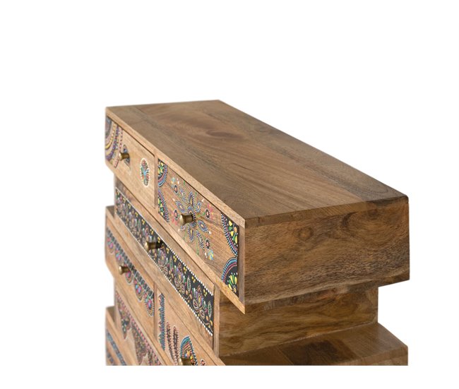 Cómoda fabricada a mano en madera de mango Multicolor