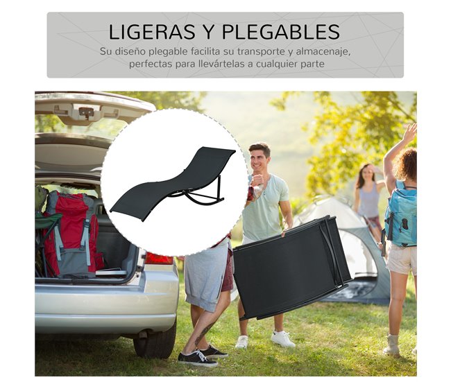 Sombrilla y Tumbonas Texteline, Poliéster Outsunny Negro