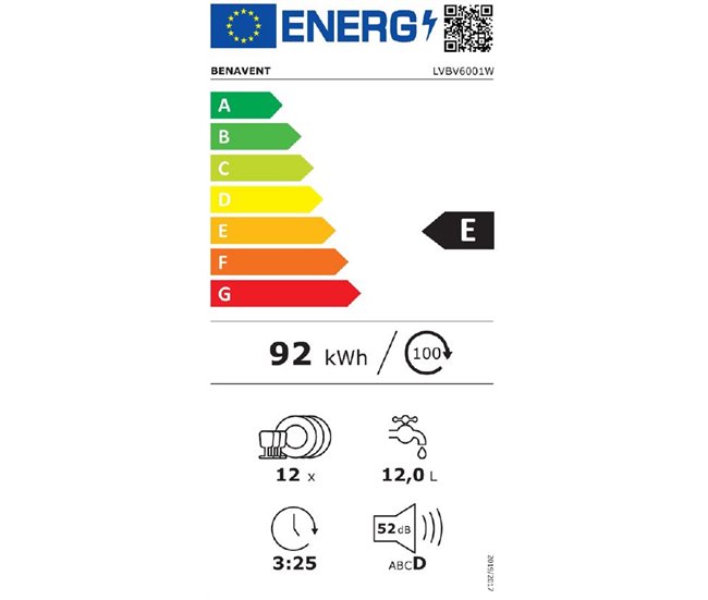 Lavavajillas 60cm BENAVENT LVBV6001W Blanco