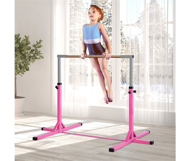Barra de Gimnasia Acero HOMCOM, deportes y ocio - musculación Rosa
