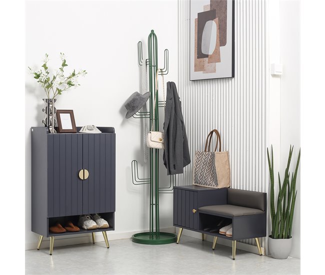 Banco Zapatero Melamina de Madera, Acero HOMCOM Gris