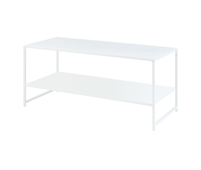 Mesa de centro Ruokolahti con estante acero [en.casa] 43x102 Blanco