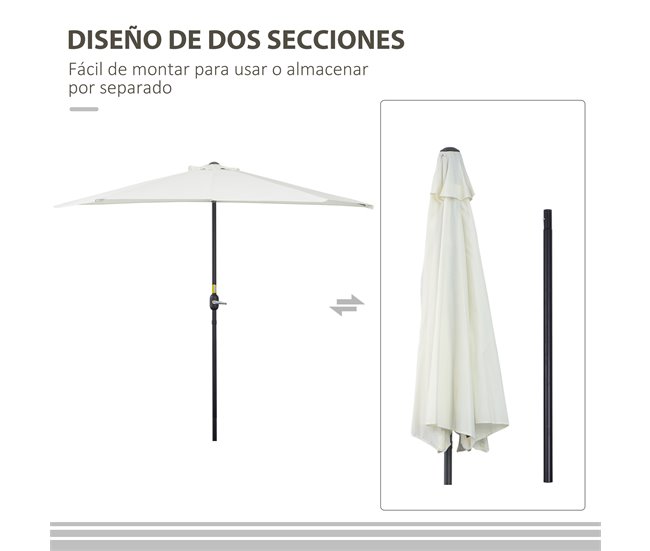 Sombrilla de Jardín Metal, Poliéster Outsunny 269x138 Crudo