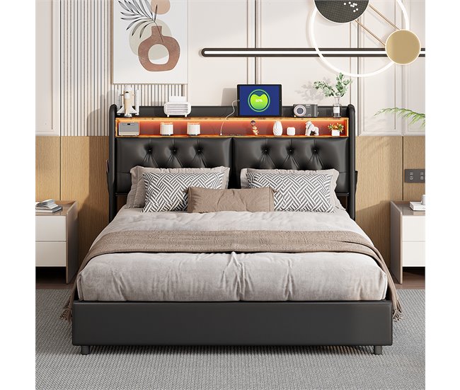 Cama con almacenamiento 200x140 Negro