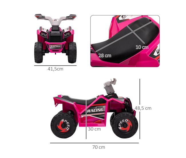 Quad Eléctrico PP, Metal HOMCOM Rosa