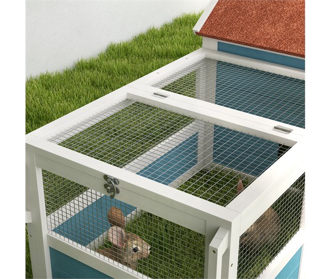 Conejera Madera de Abeto PawHut Azul