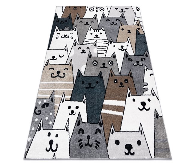 Alfombra FUN Gatti para niños gatos animales 180x270 Blanco/ Gris