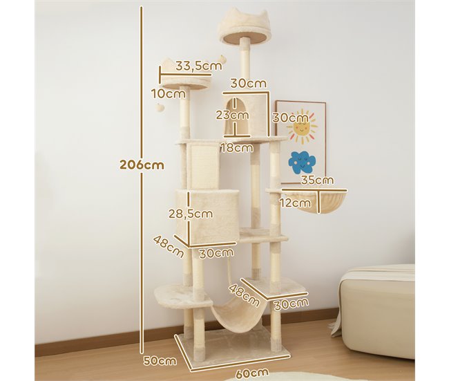 Árbol para Gatos Aglomerado de Madera PawHut Crudo