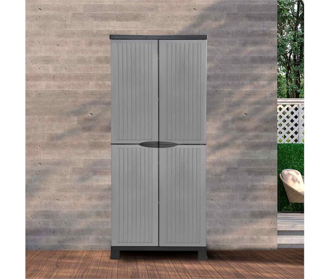 Armario de Resina Exterior con Escobero y 4 Baldas Thinia Home 68 Gris