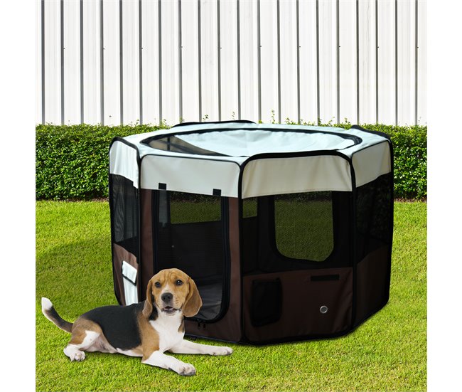 Parque Mascotas Plegable Tela Oxford, Acero PawHut Multicolor