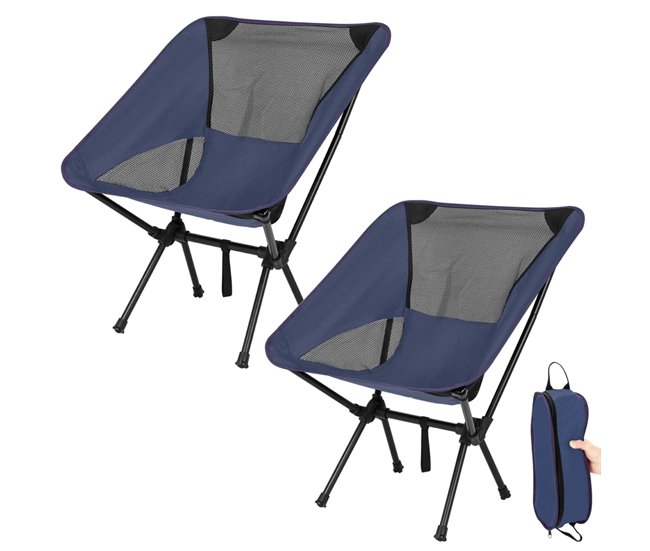 2 Sillas Plegables Camping Ultraligera Portátil Azul Marino