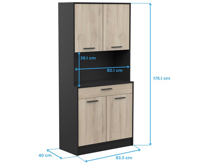 Armario Buffet Napoli con Puertas Abatibles para Cocina Negro/ Madera