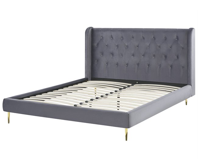 Beliani Cama con somier Terciopelo FORBACH 194x218 Gris