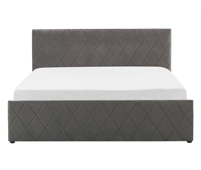 Beliani Cama con somier Terciopelo ROCHEFORT 150x214 Gris