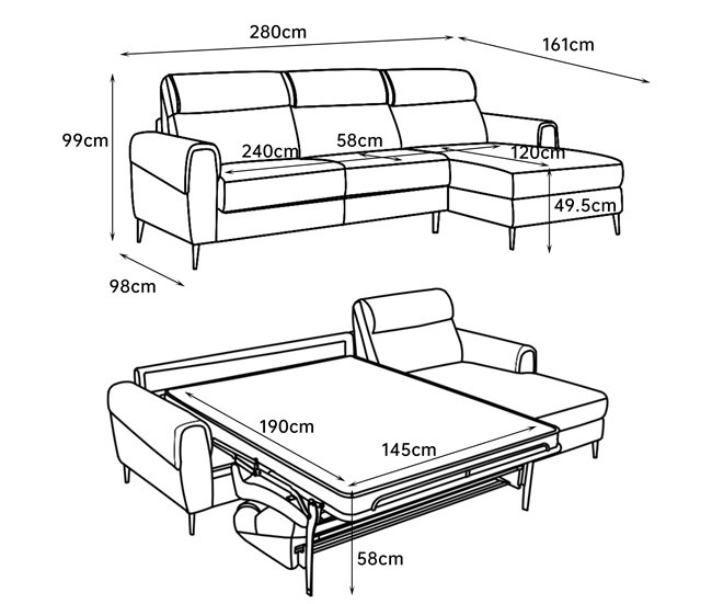 Chaise longue con cama ELIA Gris