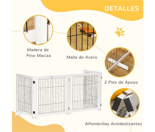 Barrera de Seguridad para Perros Madera de Pino y Acero PawHut Blanco
