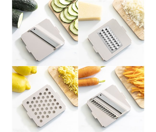 Cortador de Verduras, Rallador y Mandolina con Recetas y Accesorios 7 en 1 Gris