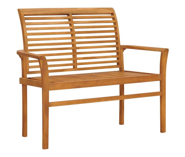 Banco de jardín madera maciza de teca y cojín 112x55 Azul Claro