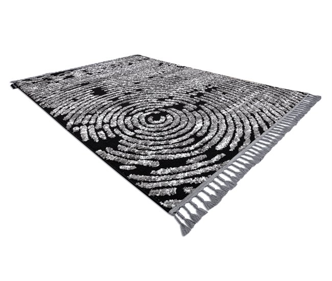 Alfombra MAROC G8499 Franjas Bereber marroquí Shaggy 120x170 Negro