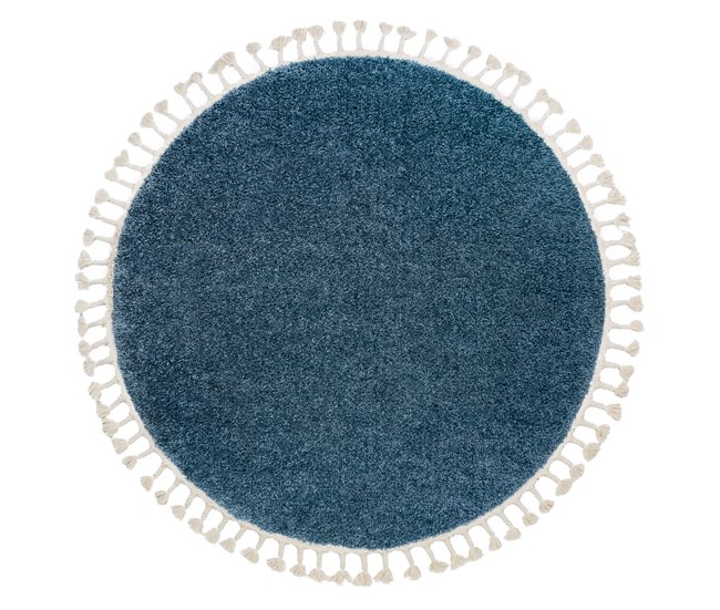 Alfombra BERBER 9000 circulo Franjas Bereber Marroquí Shaggy 160x160 Azul