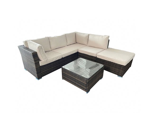 Set rinconera MARSELLA con mesa y puff Marron