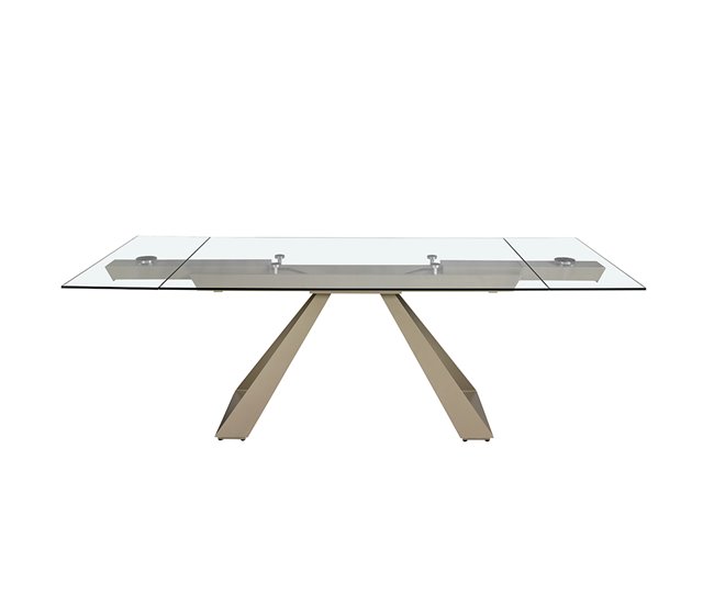ANGEL CERDA Mesa comedor extensible rectangular cristal templado y acero gris taupé 240x100 Transparente