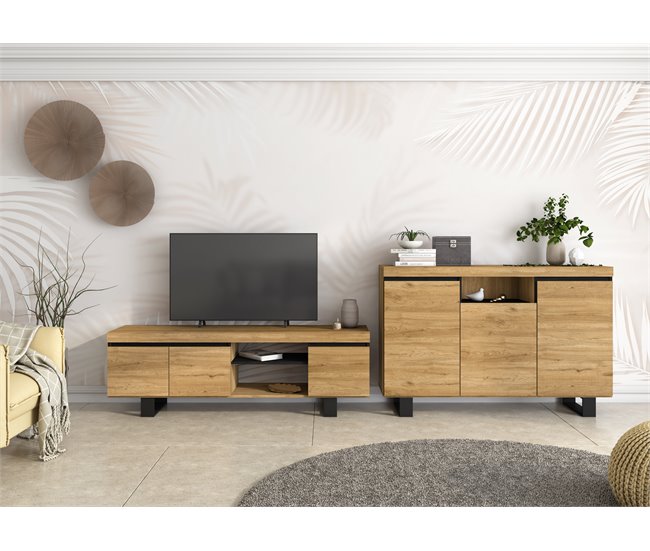 Set Naturale con patas Buffet-Mueble tv 160cm Roble/Negro Marron