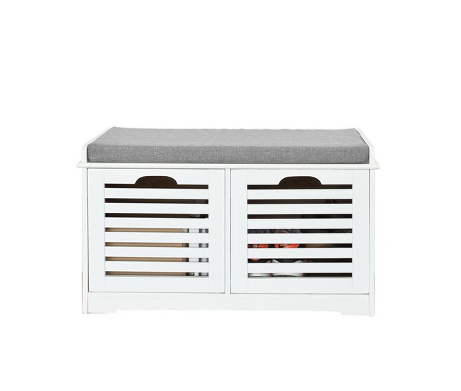 Banco de Almacenamiento con cojines y 2 Cubos FSR23-K-W SoBuy Blanco
