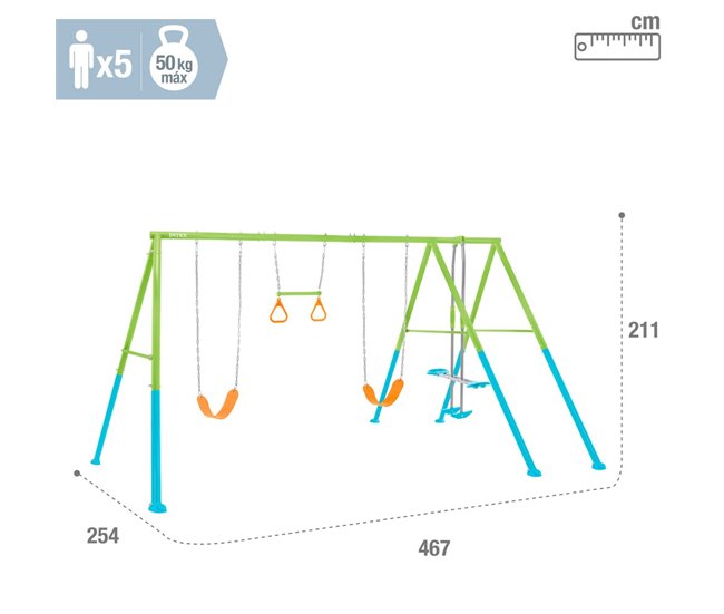 Columpio jardín infantil doble con balancín y trapecio INTEX Verde