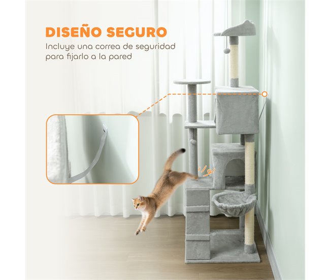 Árbol para Gatos Aglomerado de Madera, Felpa PawHut Gris