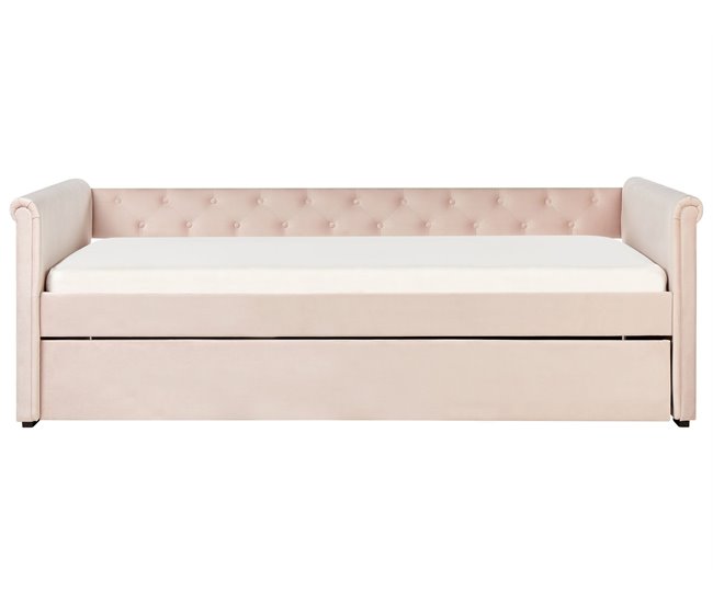Beliani Cama con somier Terciopelo LIBOURNE 92x220 Rosa Talco