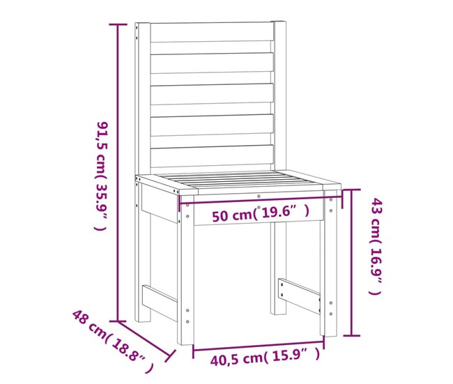 2 Sillas de jardín de madera maciza pino Blanco