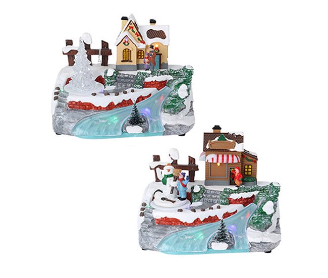 Escena Invernal Decorativa con movimiento y luces LED Multicolor