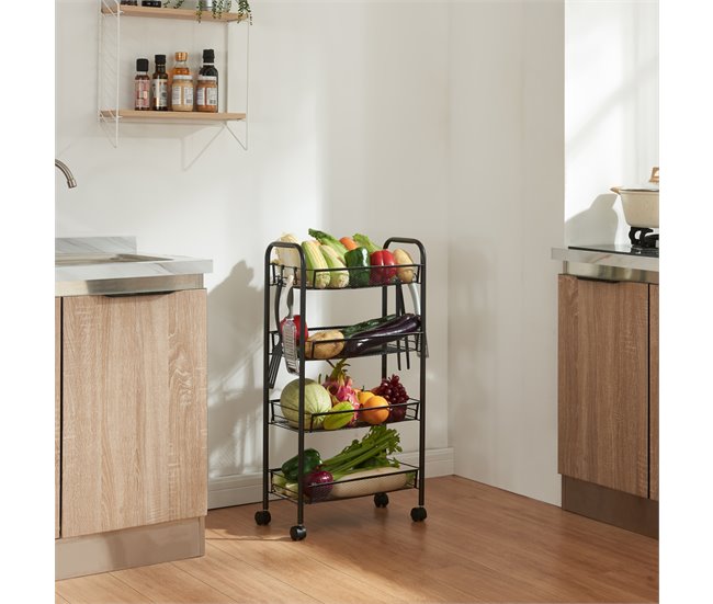 [en.casa] Carrito de cocina Tromsø con 4 cestas acero Negro