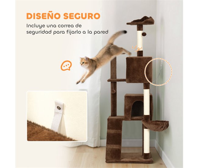 Árbol para Gatos Aglomerado de Madera, Felpa PawHut Marron