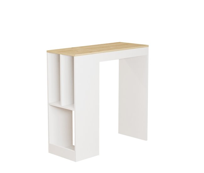 Mesa de cocina alta fija con estantes CLARA Blanco/ Madera
