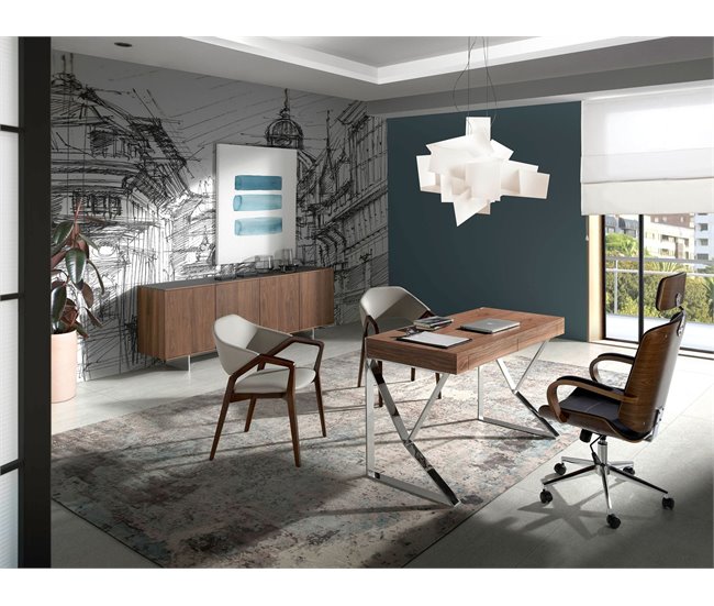 ANGEL CERDA Escritorio nogal y acero cromado Nogal