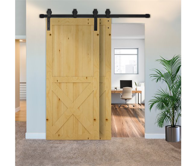 Juego de Herrajes para Puerta Corredera acero al carbono HOMCOM 200 Negro